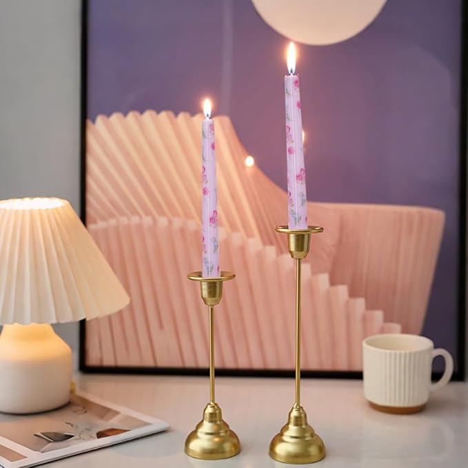10 Inch Flower Taper Candles 4 Pcs Unscented, Smokeless, Dripless Long Tapered Candlesticks Candles for Mother's Day Birthday Dinner Dating Wedding Party Home Decor