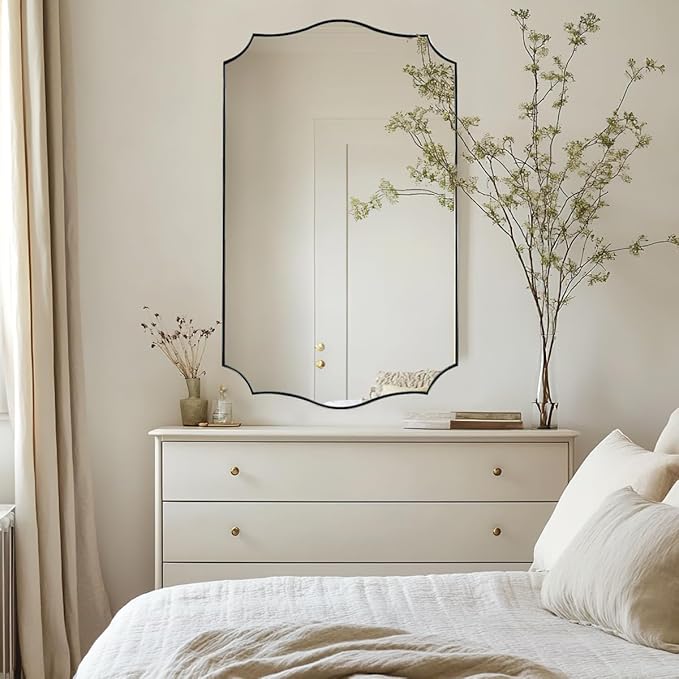 ANDY STAR 24x40 Inch Brushed Nickel Mirror, Unique Rectangle Bathroom Mirror, Large Decorative Mirror in Rust-Proof Stainless Steel 1" Frame, Modern Wavy Frame Design, Vertically/Horizontally