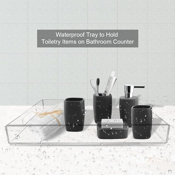 NIUBEE Acrylic Serving Tray 16x20 Inches -Spill Proof- Clear Decorative Tray Organiser for Ottoman Coffee Table Countertop with Handles