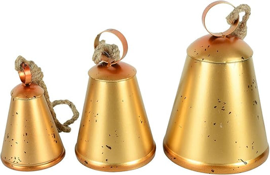 Styleonme Vintage Handmade Lucky Christmas Bells - 3-Piece Set of Harmonious Metal Indoor & Outdoor Blessing Bells Hanging on a Rope