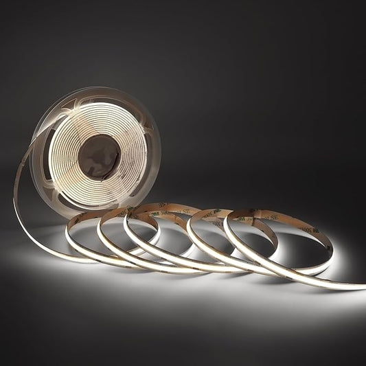 32.8FT COB LED Strip Light 24V4000K RA90+ Flexible High Bright Dimmable LED Tape, 8mm Width Strip Light with 3840 LEDs for Home Indoor Lighting Decor (Without Power Supply or Adapter)
