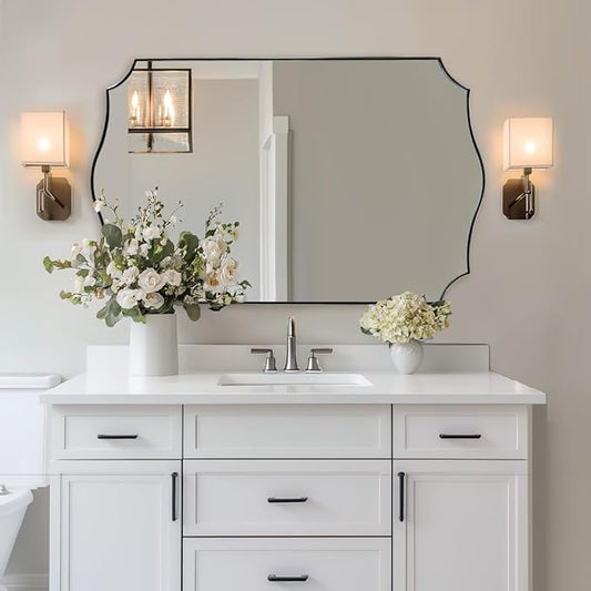 ANDY STAR 30x48 Inch Large Bathroom Mirror, Brushed Nickel Asymmetrical Mirror, Modern Rectangle Mirror with Unique Wavy Design, Premium Stainless Steel Metal, Wall-Mounted Vertically/Horizontally