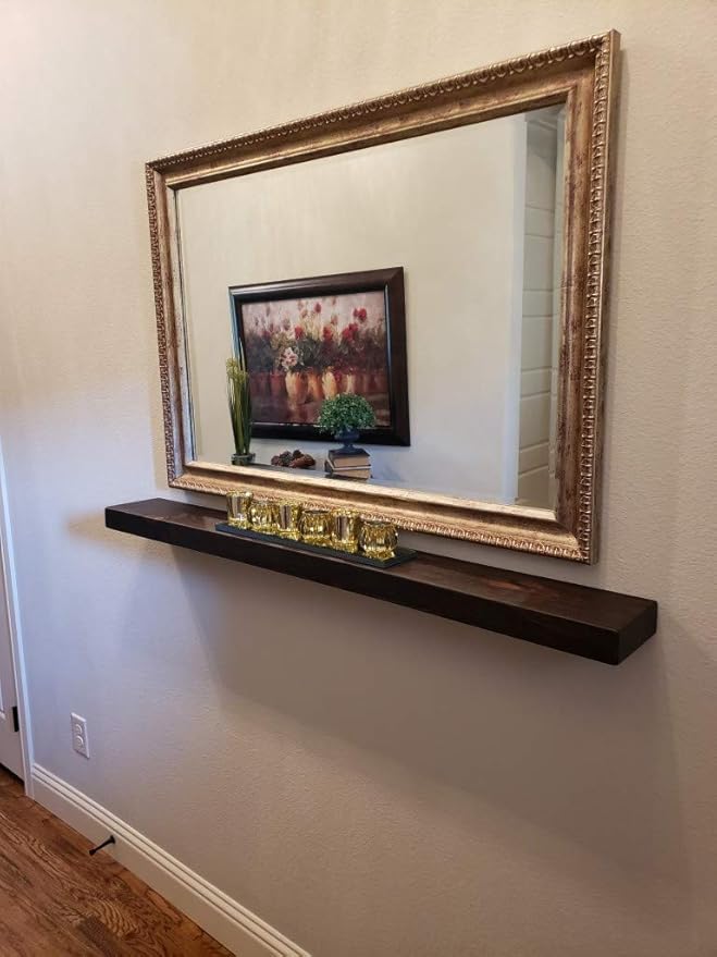 joelsantiques - 42 Inch Wooden Floating Shelves for Wall - 42x6x2 in - Made of Natural Wood - Long Heavy Duty Rustic Wall Shelves for Bedroom - Perfect for Living Room, Kitchen - Mocha