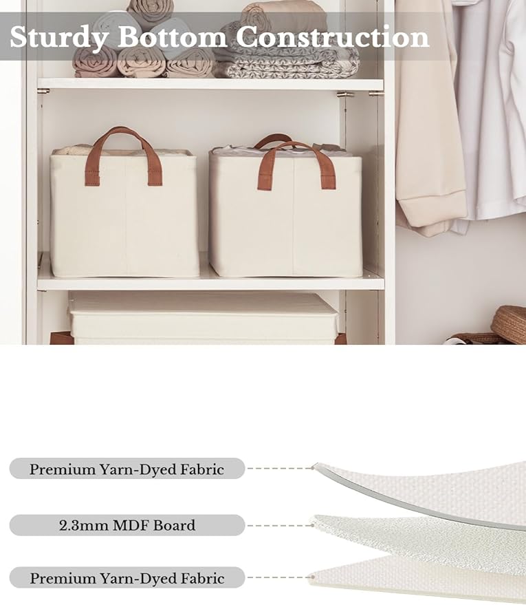 StorageWorks Storage Bins, Fabric Storage Bins for Shelves, Storage Baskets with Metal Frame, Closet Baskets and Bins with Handles, Natural Color, 2-Pack