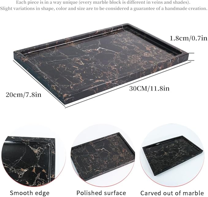100% Natural Marble Serving Tray Luxury Calaccata Viola Marble Storage Tray for Home Decor Stone Tray for Bathroom/Kitchen/Vanity/Dresser,Plate Holder for Tissues, Candles, Towel