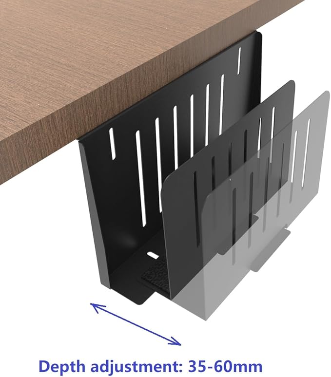 JINGCHENGMEI Desk Side Storage Organizer, Steel Under Desk Laptop Mount, Depth Adjustable Hanging File Organizer, Drilling Laptop Storage Holder with Magnetic Pen Holder for Office or Home