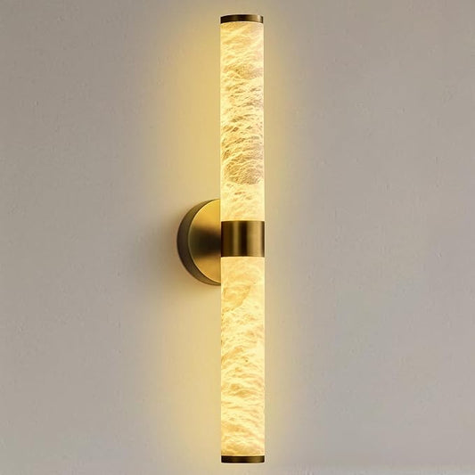 Alabaster Wall Sconce, 24" Natural Spanish Marble Wall Sconce, Modern Gold Alabaster Sconces Wall Lighting, Brass Bathroom Vanity Sconces Wall Lights for Living Room, Bedroom, Hallway, Stairs