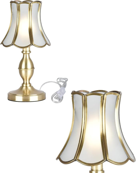 Retro Desk Lamps, Polished Brass Finished Base with Frosted Glass Shade, Small Table Lamp for Bedroom, Nightstand, Living Room, End Table