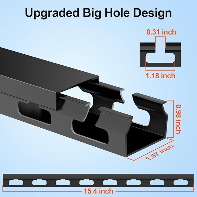 6X15.4 Inch Cable Raceway,Open Slot Cable Management Under Desk Kit with Upgraded Big Hole,Wire Cover and Desk Cable Organizer for Home & Office,Cord Hider Management