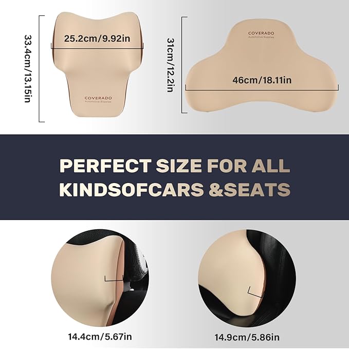 Coverado Lumbar Support and Headrest Pillow for Car, Memory Foam Ergonomic Head Neck Support Pillow for Driving Seat, Back Support and Pain Relief, Seat Cushion for Car, Driver, Office