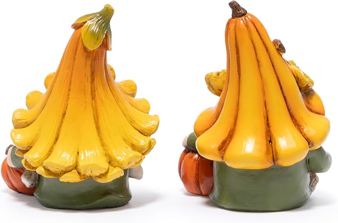 Hodao Fall Decorations for Home, 2 Pcs Thanksgiving Gnome Figurines Resin Autumn Pumpkin Gnomes Statues, Cute Fall Thanksgiving Decor for Home Table Shelf, Perfect Fall Gift for Family Friends