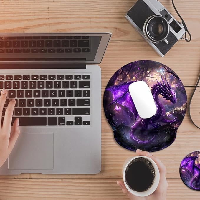 Mouse Pad with Wrist Support, Ergonomic Mouse Pad with Memory Foam Wrist Rest Cushion, Non-Slip Rubber Base Gaming Mice Pad for Home Office Computer Laptop,Dragon