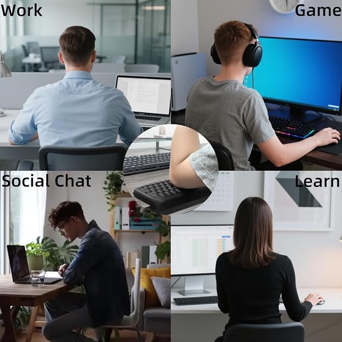 L-Shaped Desk Elbow Pad for Desk, 2-Piece Memory Foam Elbow Pads with Non-Slip, Ergonomic Desk Edge Cushion, Wrist Support Arm Rest for Office and Gaming Black (11.8 * 3.9 inch)