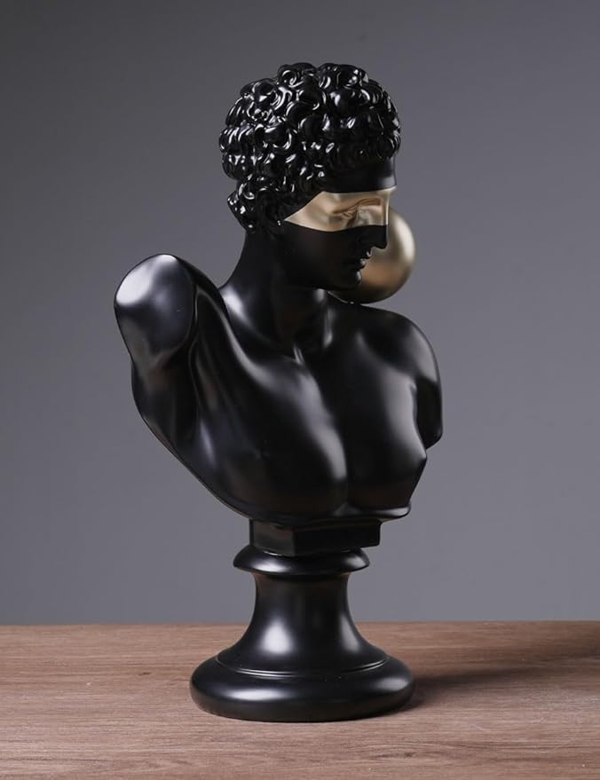 Abstract Sculpture Decor Modern Arts Greek Bust Figurine Table Centerpiece Statue Polyresin Black 13.8 inch