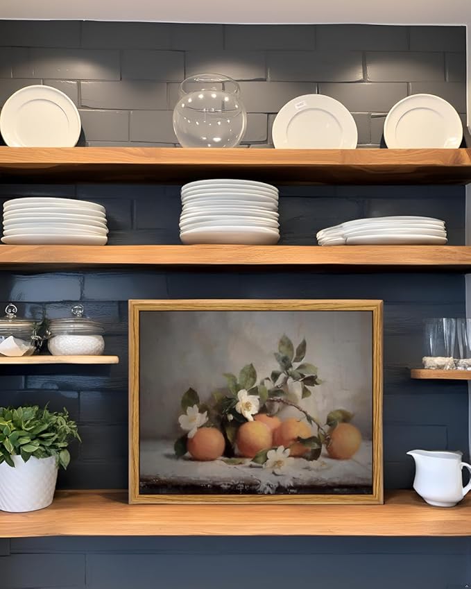 VIYYIEA Vintage Farmhouse Framed Wall Art, Oranges Still Life Paintings Kitchen Decor Aesthetic, Canvas Print Artwork, Rustic Home Wall Pictures for Living Room Bathroom Bedroom, 12x16 Inch