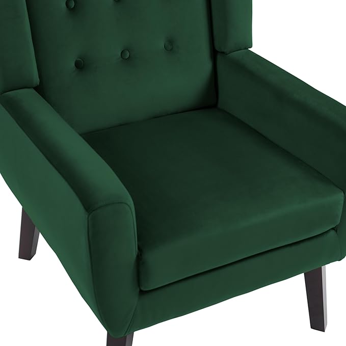 UIXE Velvet Accent Chairs Set of 2, Modern Arm Chair Upholstered Living Room Armchair, Comfy Button Tufted Reading Seat Bedroom Side Sitting, Retro Green