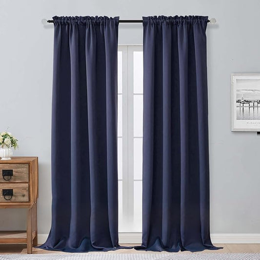 Aiyufeng Navy Blue Blackout Curtains for Bedroom 96 Inches Long 2 Panels, Solid Thermal Insulated, Energy Saving Living Room Window Treatment Curtains Blackout Drapes, W40 x L96 Inch, Navy Blue