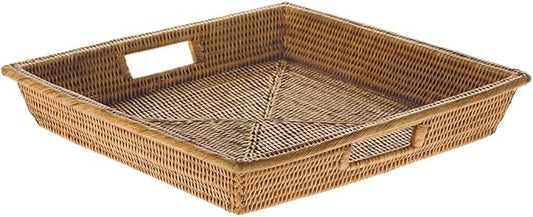 KOUBOO La Jolla Rattan Square Serving Baskets & Trays -Table Tray, Organize Your Home, Storage Tray for Kitchen, Dining & Coffee Tables, Honey Brown, 17.5" x 17.5" x 2.75"
