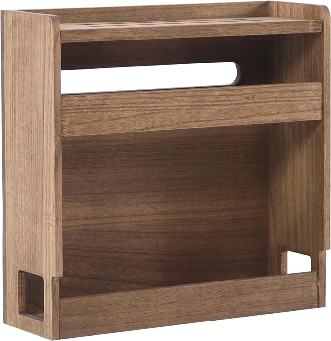KIRIGEN WiFi Router Storage Box, Wooden Wireless Router Organizer Rack Shelf Power Cord Socket Storage Shelf Cable Management and Organizing Box for Office and Home Dark Brown LYQ-DBR