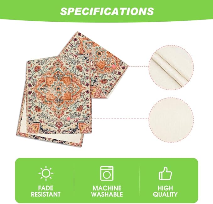 Artoid Mode Boho Bohemia Style Orange Table Runner, Country Rustic Farmhouse Magical Fall Kitchen Dining Table Decoration for Home Party Decor 13x48 Inch