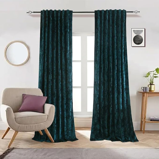Velvet Blackout Curtains Soft Luxury 2 Panels Curtains for Bedroom Nursery Patio Doors Rod Pocket Back Tab Drapes Curtains for Living Room,52 by 108 Inch, Teal