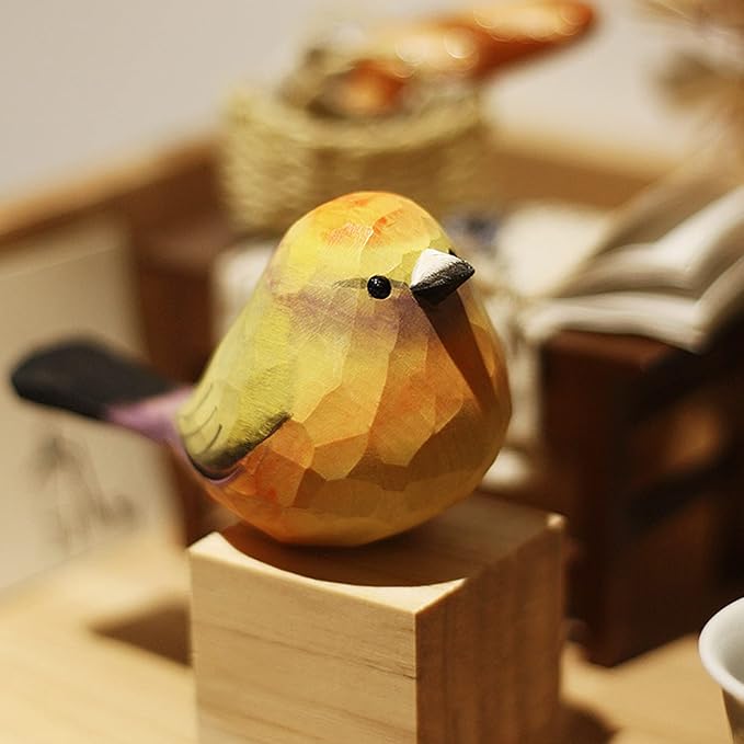 Handmade Wooden Carved Bird Decor Sculpted Hand-Painted Bird Figurines Small Home Decor Bird Statue Shelf Decor BFF Gifts for Bird Lovers (Leptopoecile sophiae)