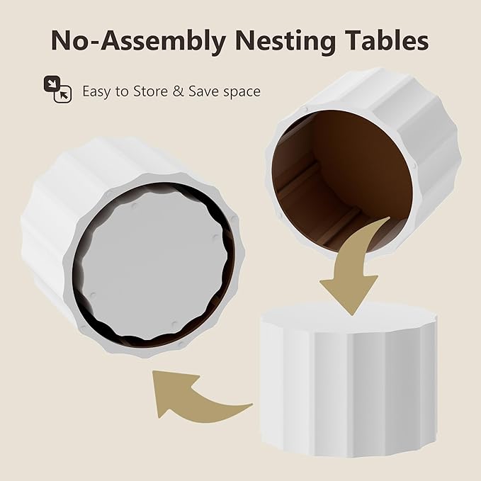 Nesting Coffee Table Set of 2, Round Coffee Tables, Space-Saving Modern Circle Coffee Tables, Side End Table for Living Room, Bedroom, Balcony, Office, White