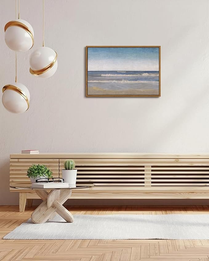 KISSFOX Vintage Coastal Seascape Canvas Wall Art Summer Beach Framed Wall Art Modern Minimalist Serene Ocean Art Prints Artwork For Living Room Bedroom Kitchen