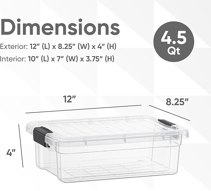 Superio Storage Bins with Lids- 3 Pack, 4.5 Qt Clear Boxes for Organizing, Stackable Plastic Containers- BPA Free, Non-Toxic, Odor Free, Organizer for Home, Office, Dorm