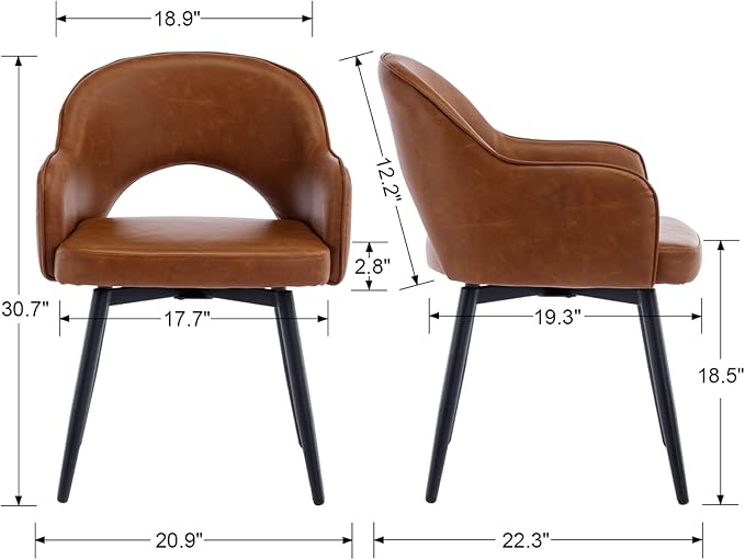 DUOMAY Swivel Dining Chair Set of 6 PU Leather Upholstered Side Chair Modern Accent Guest Chair Home Office Desk Chair for Dining Room Living Room Office, Brown