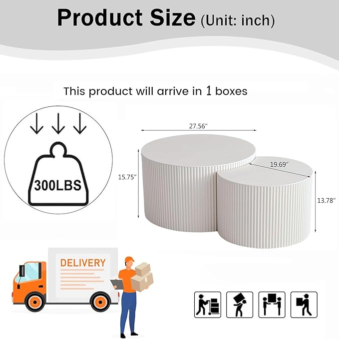 Modern Round Wooden Nesting Coffee Table Set of 2 Circle Tables with Non-Slip Feet, Accent Side End Table, Saving Space Design and No Need Assembly (GLARGE)