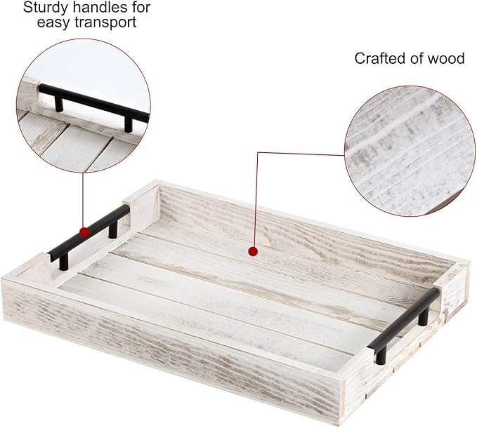 Wooden Serving Ottoman Tray With 4 Coasters, Breakfast Tray With Handles, Home Decor for Living Room, Coffee Table