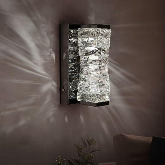 HuisMier Modern Crystal Wall Sconce, Black Dimmable LED Wall Light Fixtures with 3 Color Temperature, Luxury Black Bathroom Wall Sconce for Bedroom Living Room Mirror Stairway Hallway