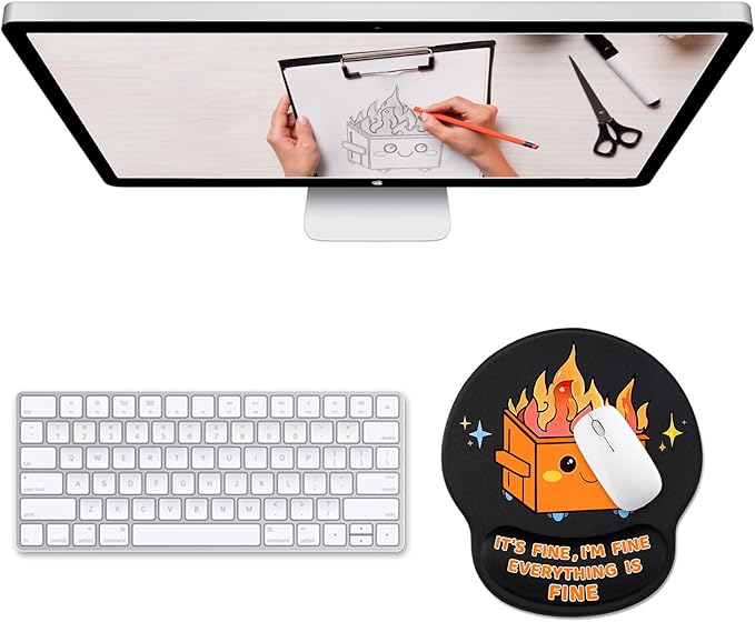 Cute Funny Ergonomic Mouse Pad with Wrist Support, Dumpster on Fire Gel Mouse Pads Wrist Rest, Comfortable Pain Relief Mousepad with Non-Slip PU Base for Gaming Work Desk Accessories Office Decor