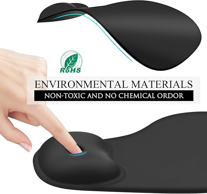 JIKIOU Mouse Pad, 2 Pack Ergonomic Mouse Pads with Comfortable Gel Wrist Rest Support and Smooth Cloth, Non-Slip PU Base for Easy Typing Pain Relief Durable and Easy to Clean Small Black