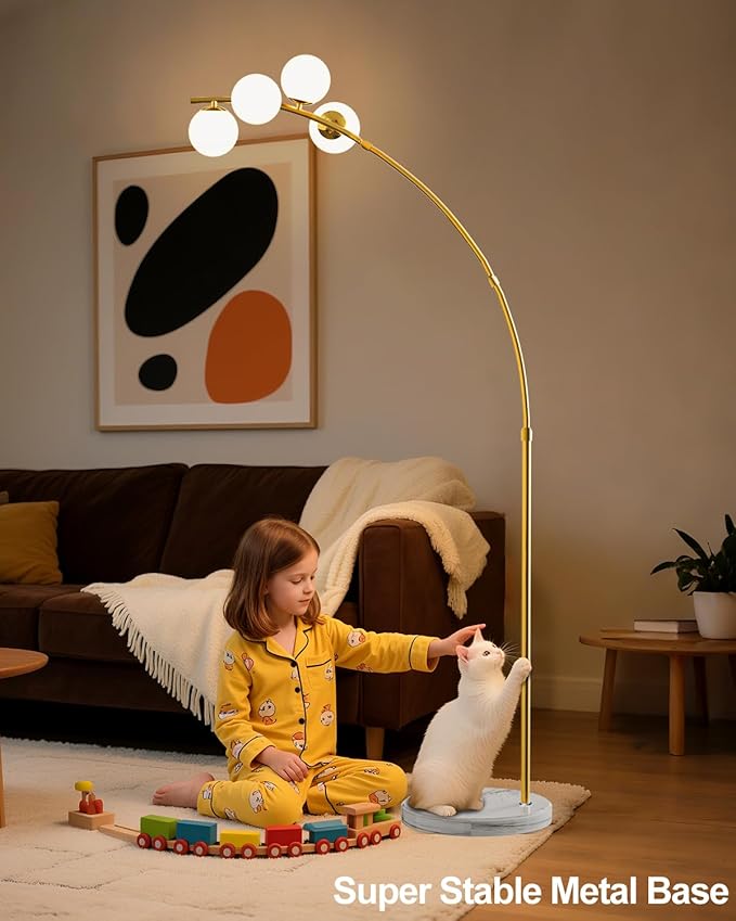 Lightdot 63IN Gold Floor Lamp Dimmable 4-Lights Globe LED Floor Lamps with 3000K Soft Warm Golden for Wedding/Party, Modern Tall Lamp for Living Room/Bedroom (Bulbs Included)