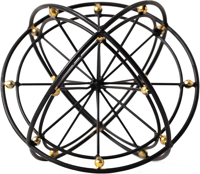 6.45 Inches Metal Geometric Sphere, 3D Black Metal Decorative Ball, Modern Tabletop Sculpture Orb, Table Top Decor Accents for Home Living Room Study Bedroom