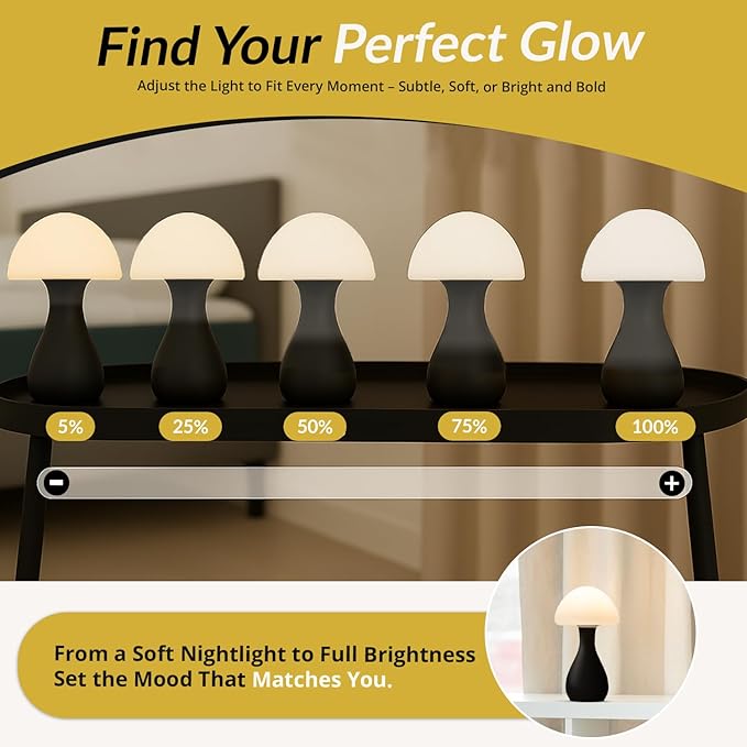 Mushroom Table Lamp - Durable for kids/adult bedroom Night Light, Modern Nightstand Table Lamp for reading with 10 Adjustable Light Temperatures, Bedside Lamp for Unique, Aesthetic Home Decor