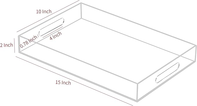 Clear Acrylic Serving Tray with Handles-Butler Trays for Coffee Table, Snacks,Breakfast in Bed, Kitchen Countertop,Vanity,Makeup Organizer,Ottoman (Clear, 10x15 Inches)