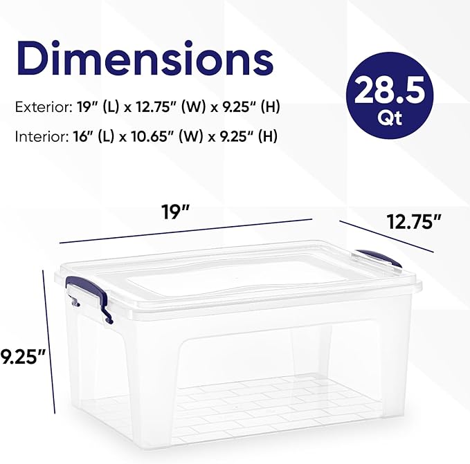 Superio Storage Bins with Lids- Clear Boxes for Organizing, Stackable Plastic Containers- BPA Free, Non-Toxic, Odor Free, Organizer for Home, Office, Dorm, 28.5 Qt, 3 Pack