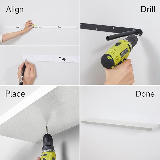 BAYKA Floating Shelves, 48 inch Wall Mounted Rustic Wood Shelves for Bathroom, Bedroom, Living Room, Kitchen, Office, Hanging Shelf for Books/Storage/Decor(White,Set of 2)