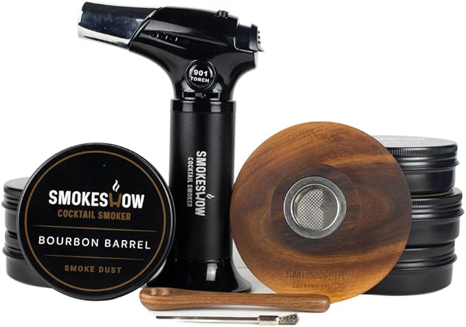 Smokeshow Cocktail Smoker Bundle with Kitchen Torch, Six Flavors of Wood Chips, Apple, Hickory, Maple, Mesquite, Cherry and Bourbon Soaked Oak. (No Butane Included)