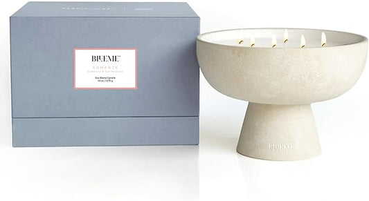 BLUEME Oakmoss & Sandalwood, Luxury Candle w/Essential Oils, 6 Wick, Hand-Poured Soy, Cotton Wick, Ceramic