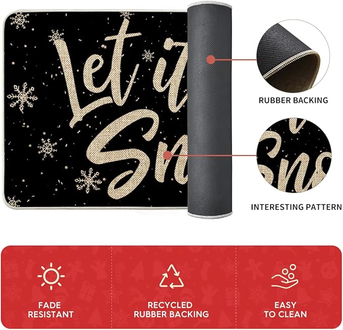 Artoid Mode Let It Snow Snowflake Snowman Light Christmas Decorative Kitchen Mats Set of 2, Home Party Low-Profile Kitchen Rugs - 17"x29"+17"x36"+17"x47"