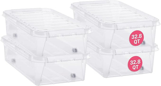 Classic 35 Underbed Storage Box, 31L/32.8QT BPA-Free Large Stackable Container with Secure Lid, Swedish Made Storage for Clothes & Seasonal Items, 4 Pack (4)