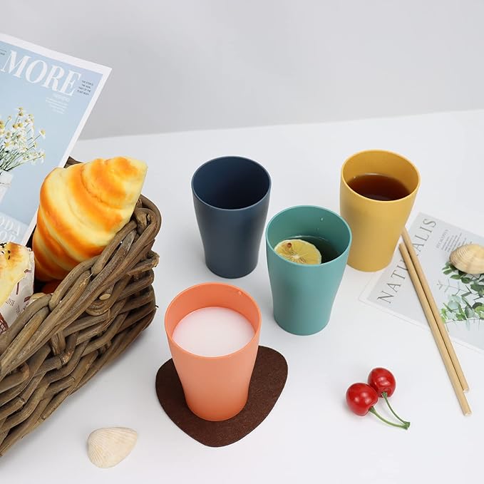 Homienly Wheat Straw Cups Small Plastic Cups Set of 8 Unbreakable Drinking Cup for Kids Reusable Dishwasher Safe Water Glasses Unbreakable Cup for Kitchen, Party, Outdoor (8 OZ, Small Size)