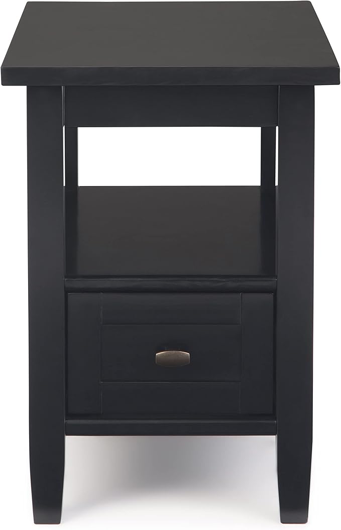 SIMPLIHOME Warm Shaker SOLID WOOD 14 inch Wide Rectangle Transitional Narrow Side Table in Black for the Living Room and Bedroom