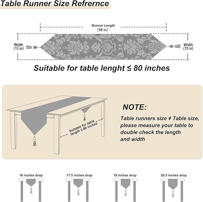 HeMiaor Table Runner with Retro Embroidery Jacquard and Beaded Tassels for Dining Table Christmas Decoration 98 inches Long Beige