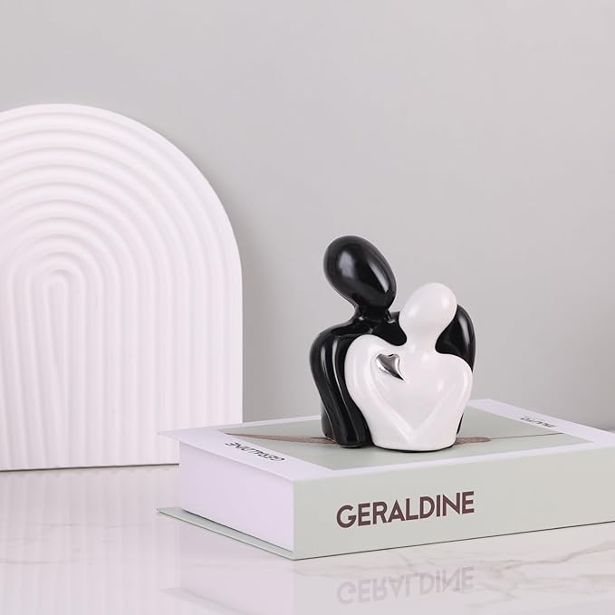 Mini Couple Statue Tv Stand Decor Items for Living Room,Bedroom Decor for Couples Sculpture Knick Knacks for Shelves,Couple Gifts for Her,Show Pieces for Home Decor (Black and White Sliver Heart)
