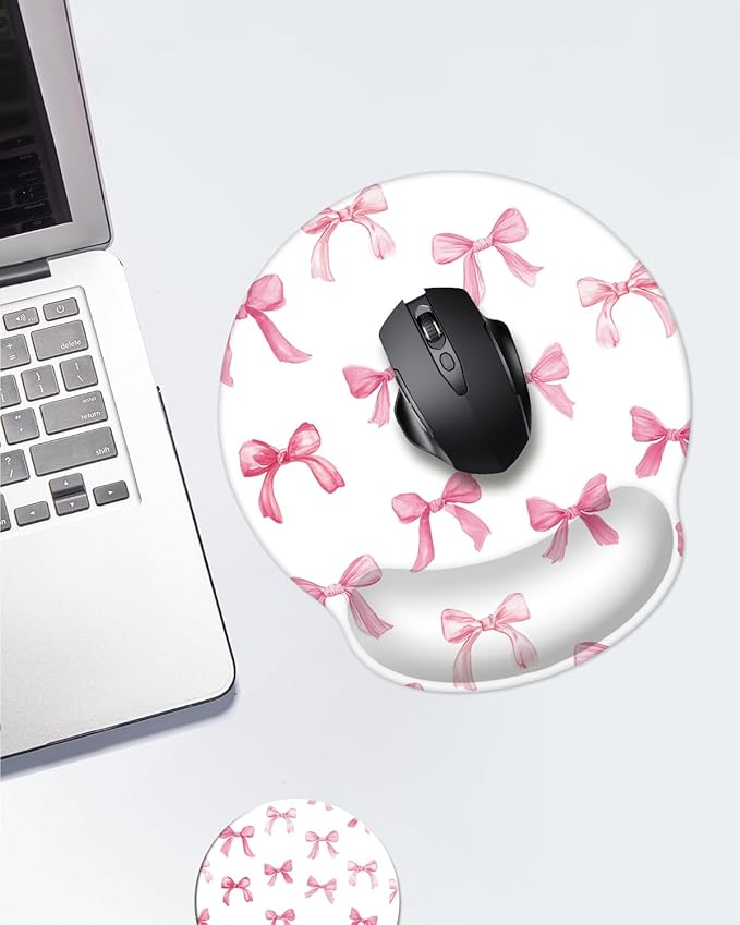 Mouse Pad with Wrist Support, Ergonomic Mouse Pad with Memory Foam Wrist Rest Cushion, Non-Slip Rubber Base Gaming Mice Pad for Home Office Computer Laptop,Pink Bow